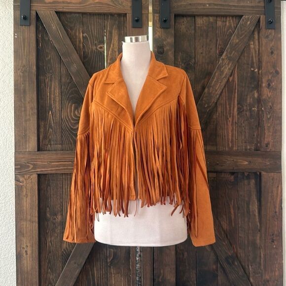 PRETTYGARDEN Fringe Faux Suede Leather Jackets Tassel Motorcycle Cropped Coat - Picture 6 of 15